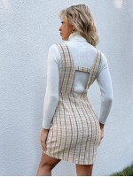 Zip Back Plaid Tweed Overall Dress