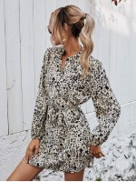 Allover Print Belted Shirt Dress