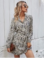 Allover Print Belted Shirt Dress