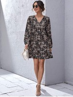 Allover Floral Ruffle Hem Dress