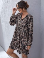 Allover Floral Ruffle Hem Dress