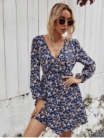 Allover Floral Surplice Front Dress