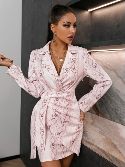 Wrap Tie Side Snakeskin Bodycon Dress