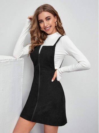 Zip Up Cord Overall Dress