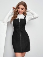 Zip Up Cord Overall Dress