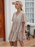 Allover Print Flutter Sleeve Buttoned Babydoll Dress