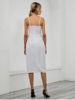 Zip Back Polka Dot Slit Hem Cami Dress