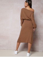 Batwing Sleeve Split Thigh Dress