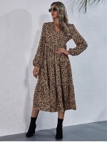 Allover Print Surplice Front Ruffle Hem Dress