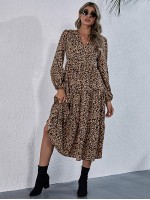 Allover Print Surplice Front Ruffle Hem Dress