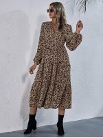 Allover Print Surplice Front Ruffle Hem Dress