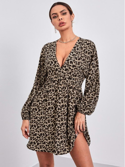 Bishop Sleeve Leopard Dress