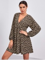 Bishop Sleeve Leopard Dress