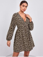 Bishop Sleeve Leopard Dress