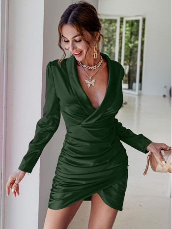 Wrap Ruched Satin Dress