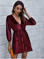 V-neck Velvet A-line Dress Without Belt