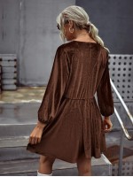 V-neck Velvet A-line Dress Without Belt