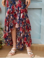 Asymmetrical Ruffle Hem Floral Print Cami Dress