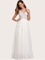 Appliques Detail Mesh Prom Dress