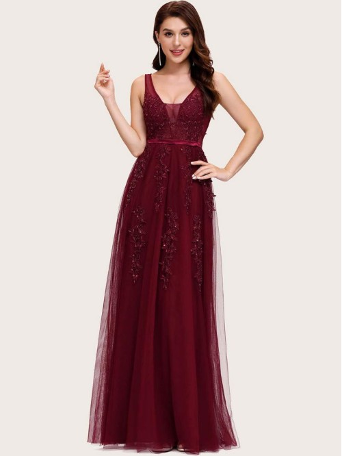 Applique Mesh A-line Prom Dress