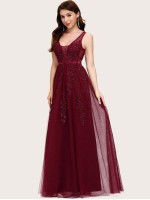 Applique Mesh A-line Prom Dress