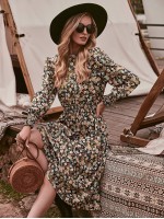 Allover Floral Shirred A-line Dress