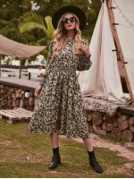 Allover Floral Shirred A-line Dress