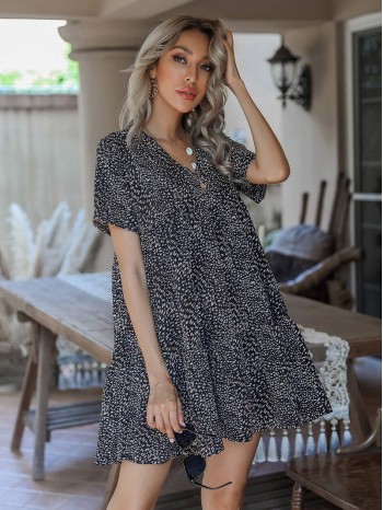 All Over Print Babydoll Dress