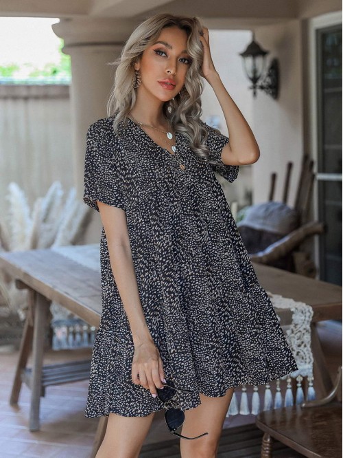 All Over Print Babydoll Dress