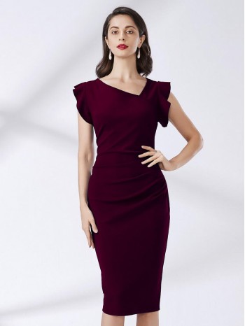 Asymmetrical Neck Ruffle Trim Dress