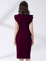 Asymmetrical Neck Ruffle Trim Dress