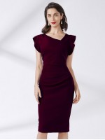 Asymmetrical Neck Ruffle Trim Dress