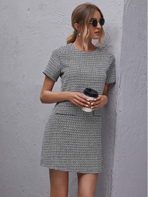 Zip Back Tweed Dress