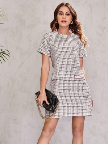 Zip Back Tweed Dress