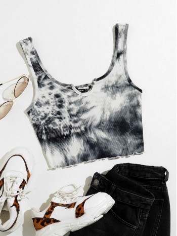 Notched Neck Tie Dye Tank Top