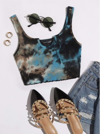 Notched Neck Tie Dye Tank Top