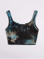 Notched Neck Tie Dye Tank Top