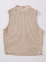 Mock Neck Rib-knit Tank Top Without Necklace