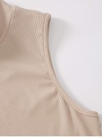 Mock Neck Rib-knit Tank Top Without Necklace