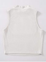 Mock Neck Rib-knit Tank Top Without Necklace