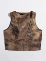 V-Neck Rib-knit Tie Dye Tank Top