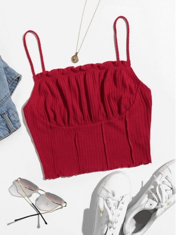 Ruched Ruffled Cropped Cami Top