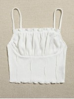 Frill Trim Ruched Front Rib-knit Cami Top