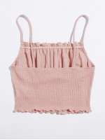 Frill Trim Ruched Front Rib-knit Cami Top