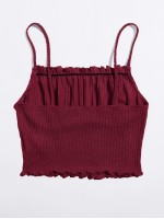 Frill Trim Ruched Front Rib-knit Cami Top