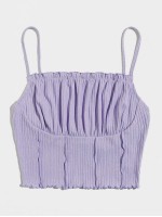 Frill Trim Ruched Front Rib-knit Cami Top