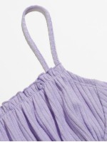 Frill Trim Ruched Front Rib-knit Cami Top