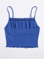 Frill Trim Ruched Front Rib-knit Cami Top