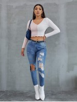 Lettuce Trim Rib-knit Colorblock Crop Tee