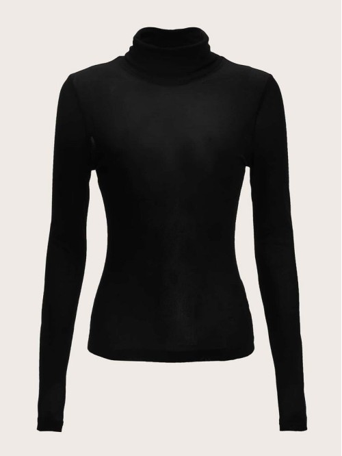 High Neck Form Fitting Mesh Top